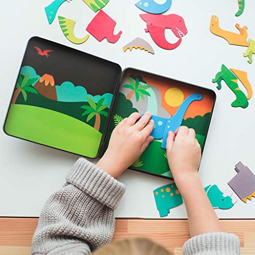 Petit Collage Dinosaur Kingdom Magnetic Play Set - 2 Scenes, 21 Pieces, Travel-Friendly for Ages 3+