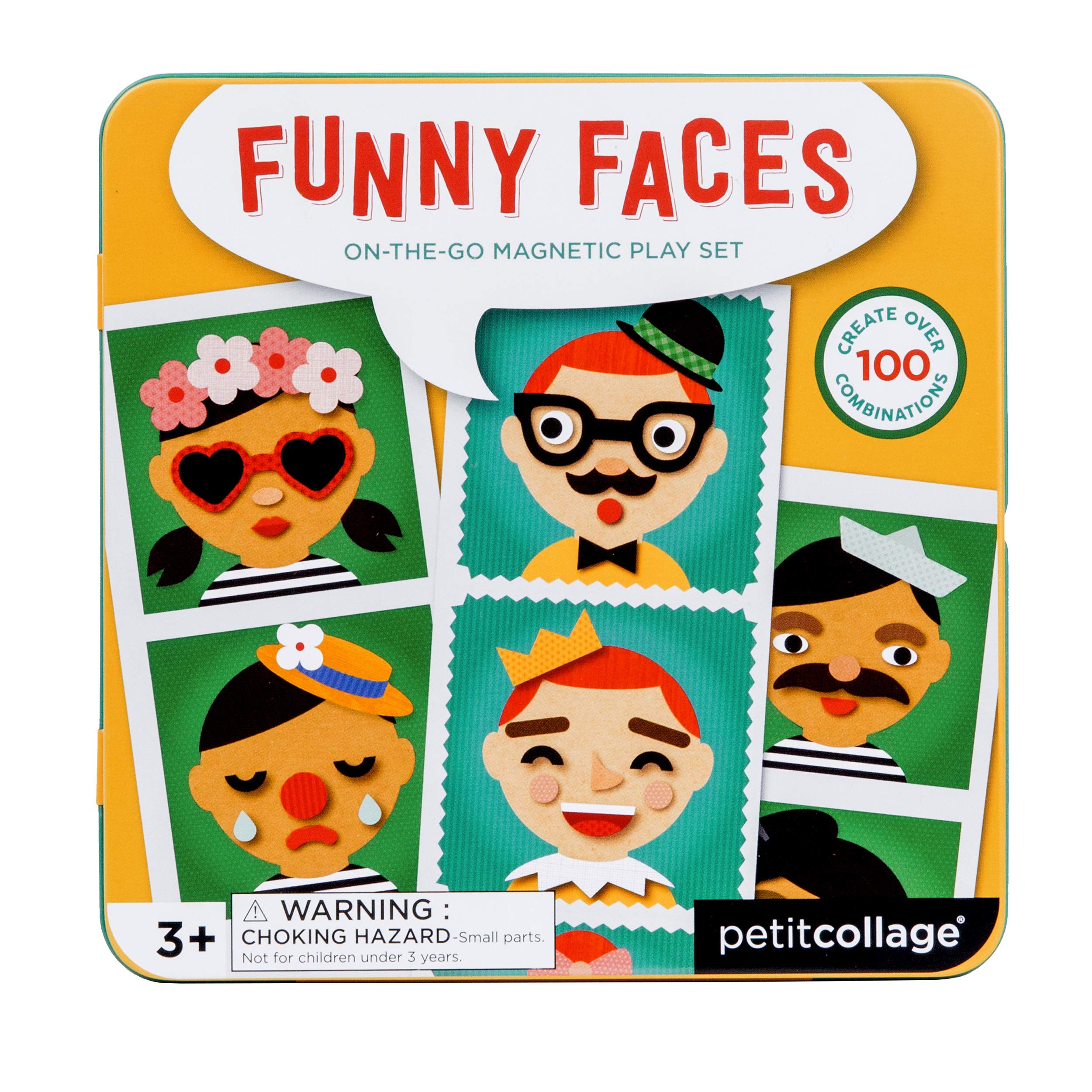 Petit Collage Funny Face Magnetic Travel Game – 100+ Silly Combinations, Ages 4+, Portable Tin