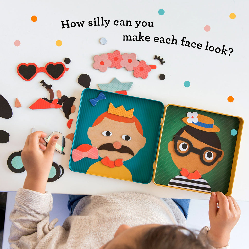 Petit Collage Funny Face Magnetic Travel Game – 100+ Silly Combinations, Ages 4+, Portable Tin