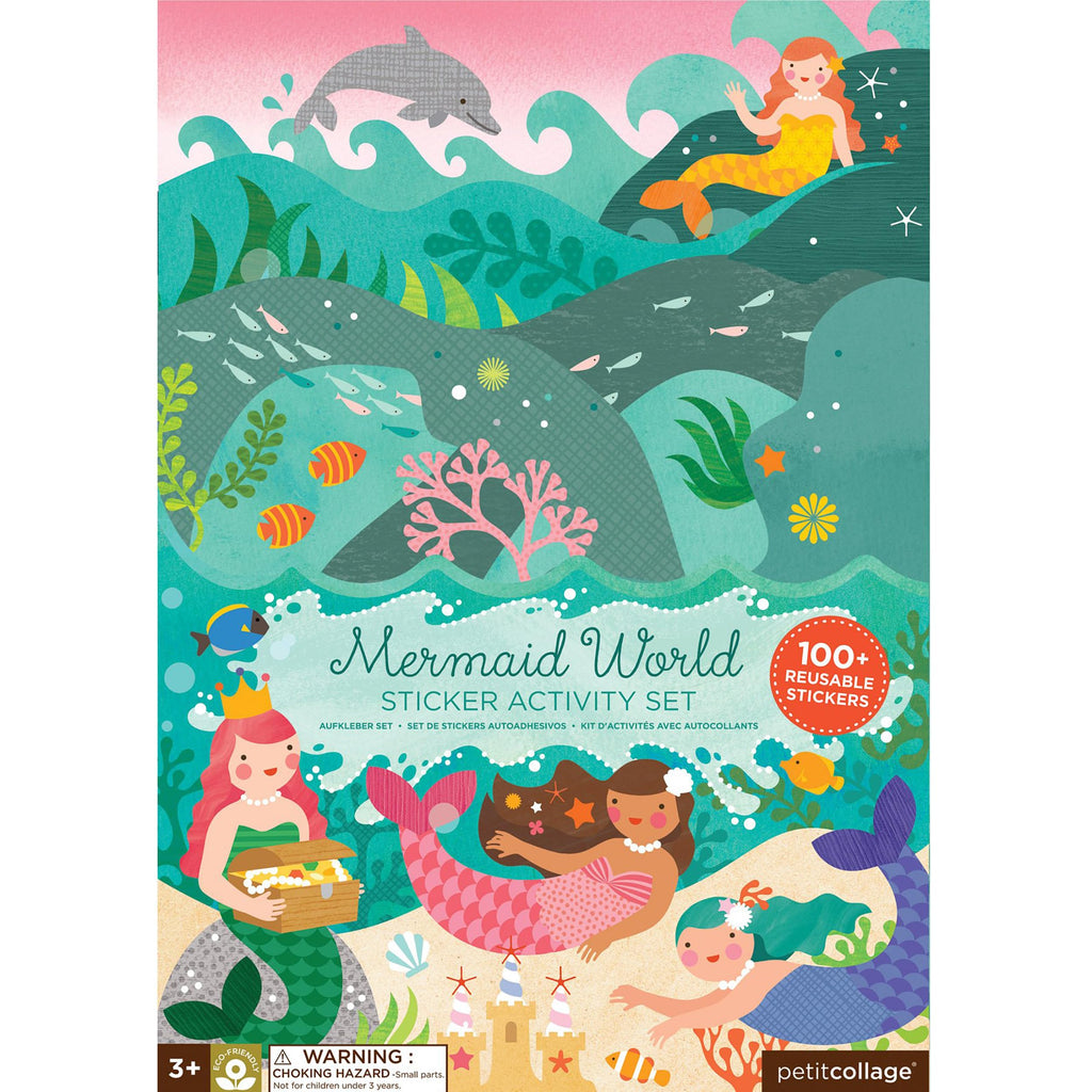 Petit Collage Mermaid World Sticker Activity Book – Giant Fold-Out with 100+ Reusable Stickers, Ages 4+