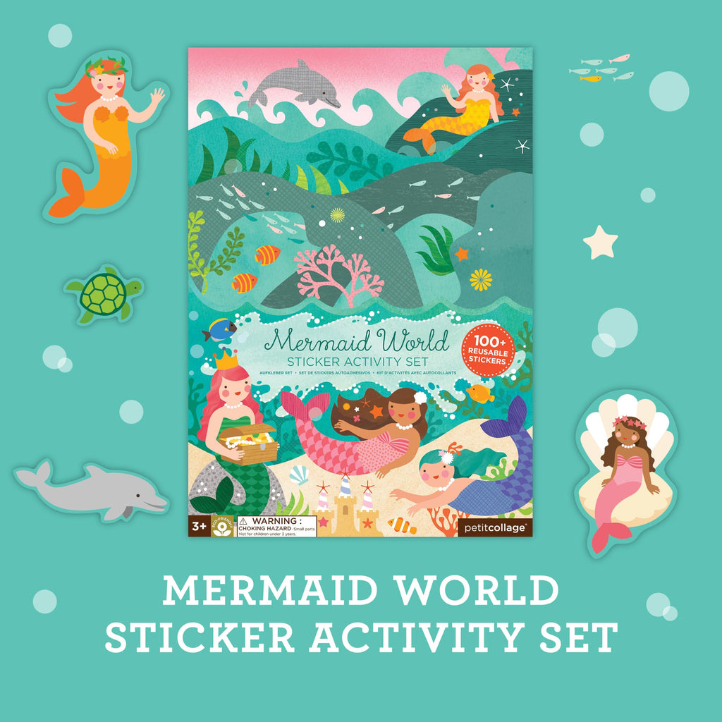 Petit Collage Mermaid World Sticker Activity Book – Giant Fold-Out with 100+ Reusable Stickers, Ages 4+