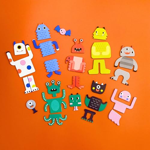 Petit Collage Monsters Magnetic Play Set – 27 Pieces, 2 Scenes, Travel-Friendly
