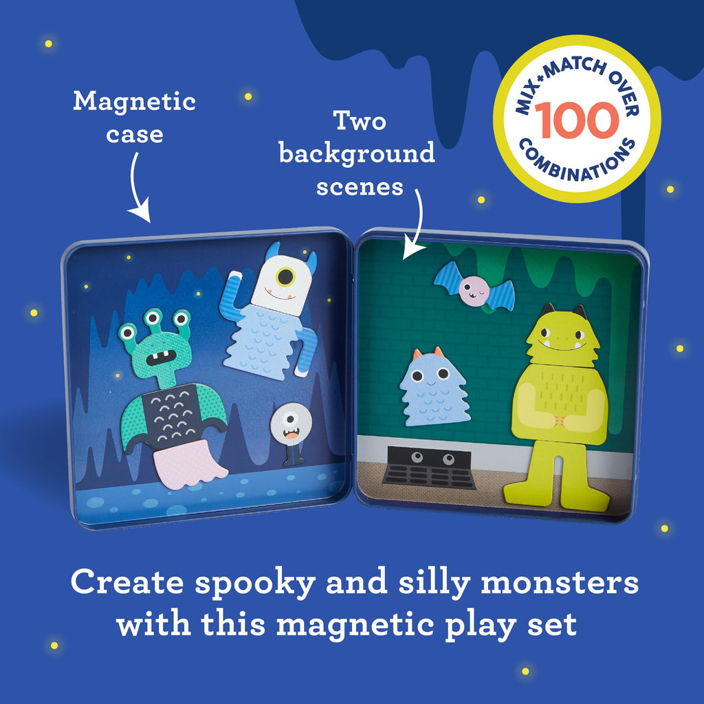 Petit Collage Monsters Magnetic Play Set – 27 Pieces, 2 Scenes, Travel-Friendly