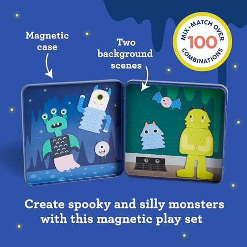 Petit Collage Monsters Magnetic Play Set – 27 Pieces, 2 Scenes, Travel-Friendly