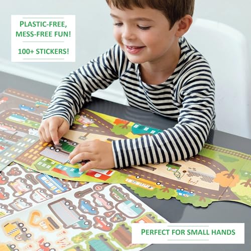Petit Collage Once Upon A Time Giant Sticker Activity Book – 100+ Reusable Stickers, Fold-Out Scenes, Ages 3+