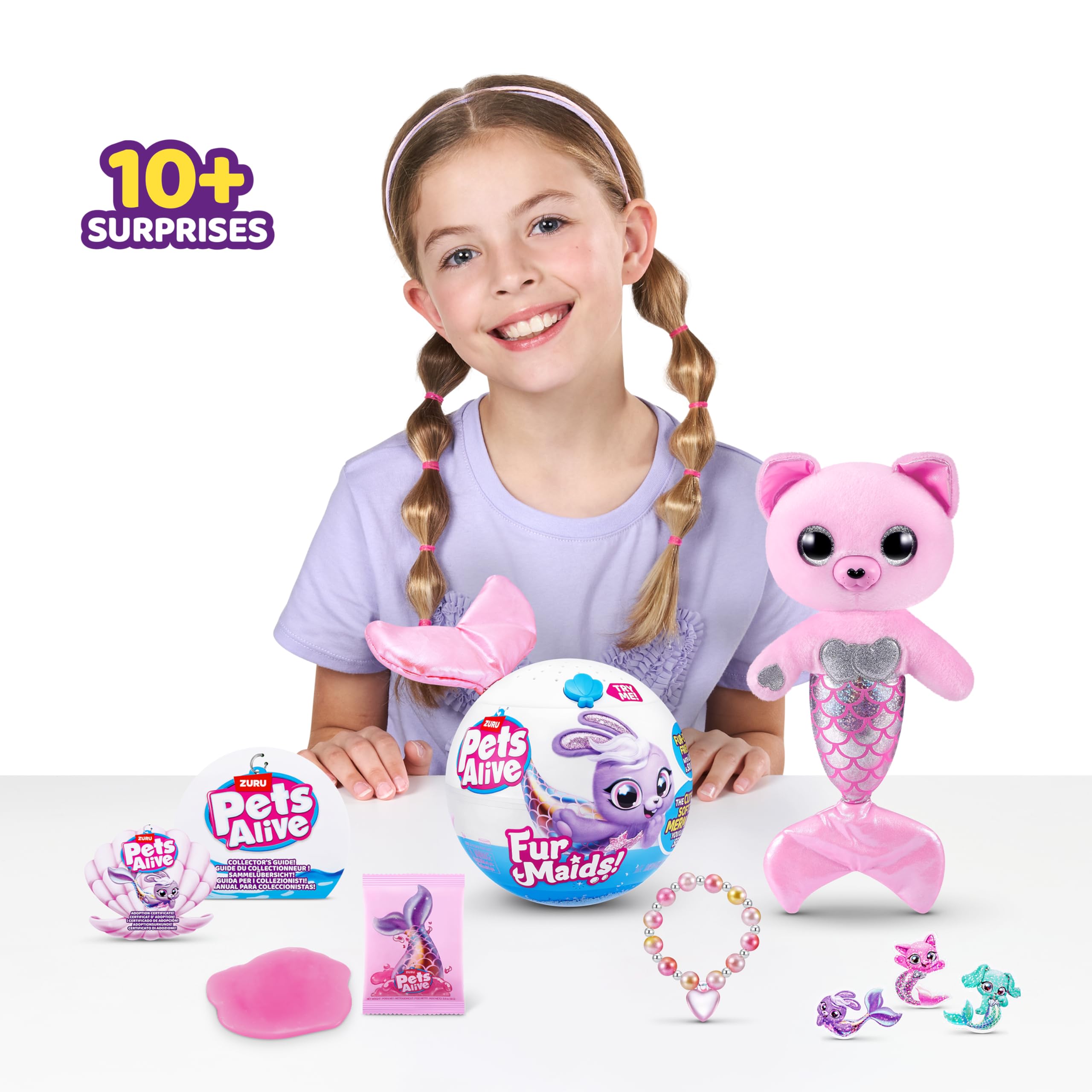 Pets Alive Furmaids by ZURU – Interactive Mermaid Plush with Lights, Sounds & 10+ Surprises (Pink Kitten)