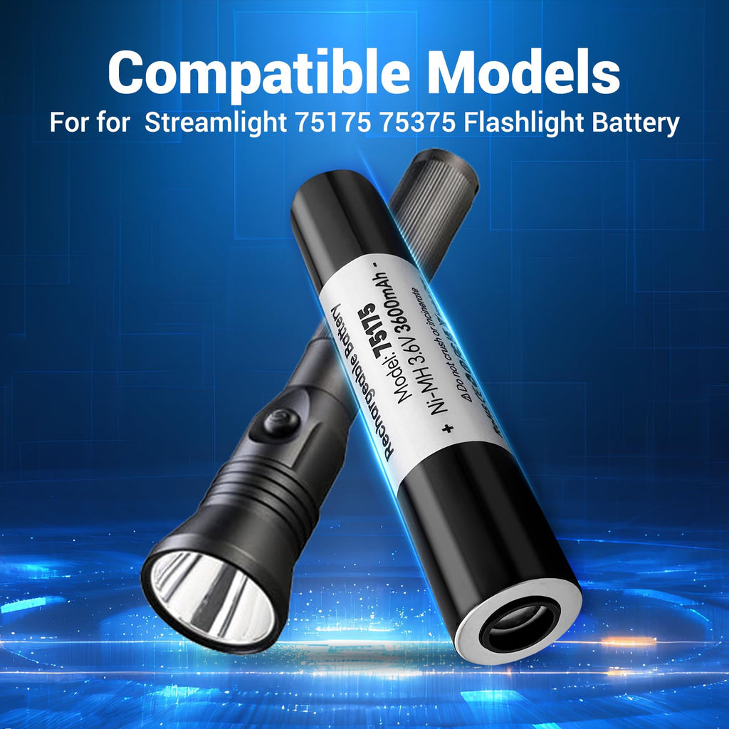 PFHL 75175 Rechargeable Battery 3.6V 3600mAh Ni-MH for Streamlight Stinger & Pelican M9 Flashlights (1 Pack)