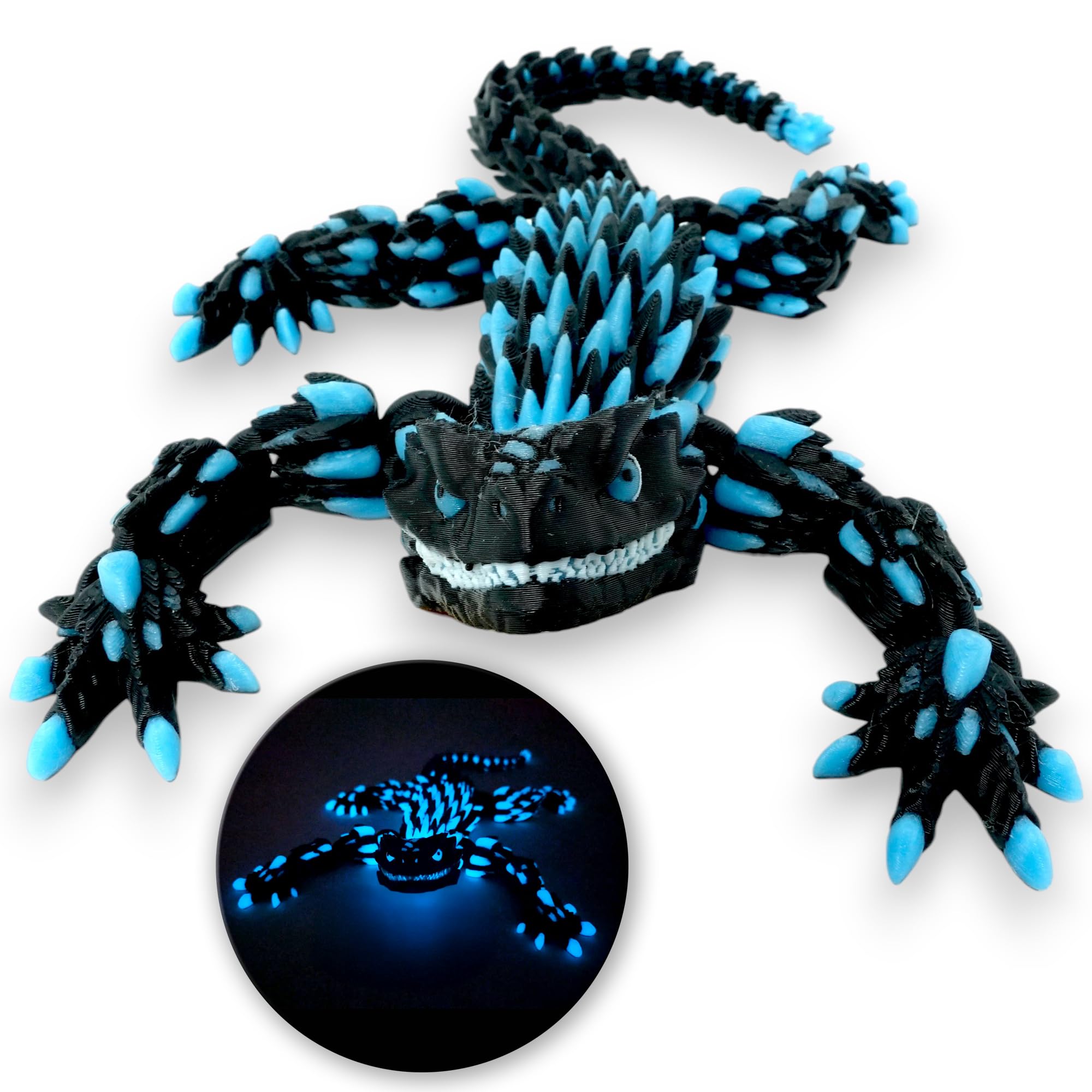 PhantomBlitz Glow in the Dark Articulated Armadillo Lizard – 3D Printed Black & Blue Reptile Figurine with Moving Joints by Mivi Collection