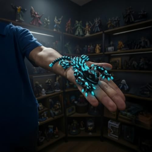 PhantomBlitz Glow in the Dark Articulated Armadillo Lizard – 3D Printed Black & Blue Reptile Figurine with Moving Joints by Mivi Collection