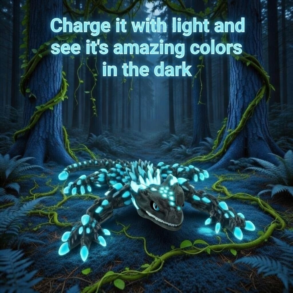 PhantomBlitz Glow in the Dark Articulated Armadillo Lizard – 3D Printed Black & Blue Reptile Figurine with Moving Joints by Mivi Collection