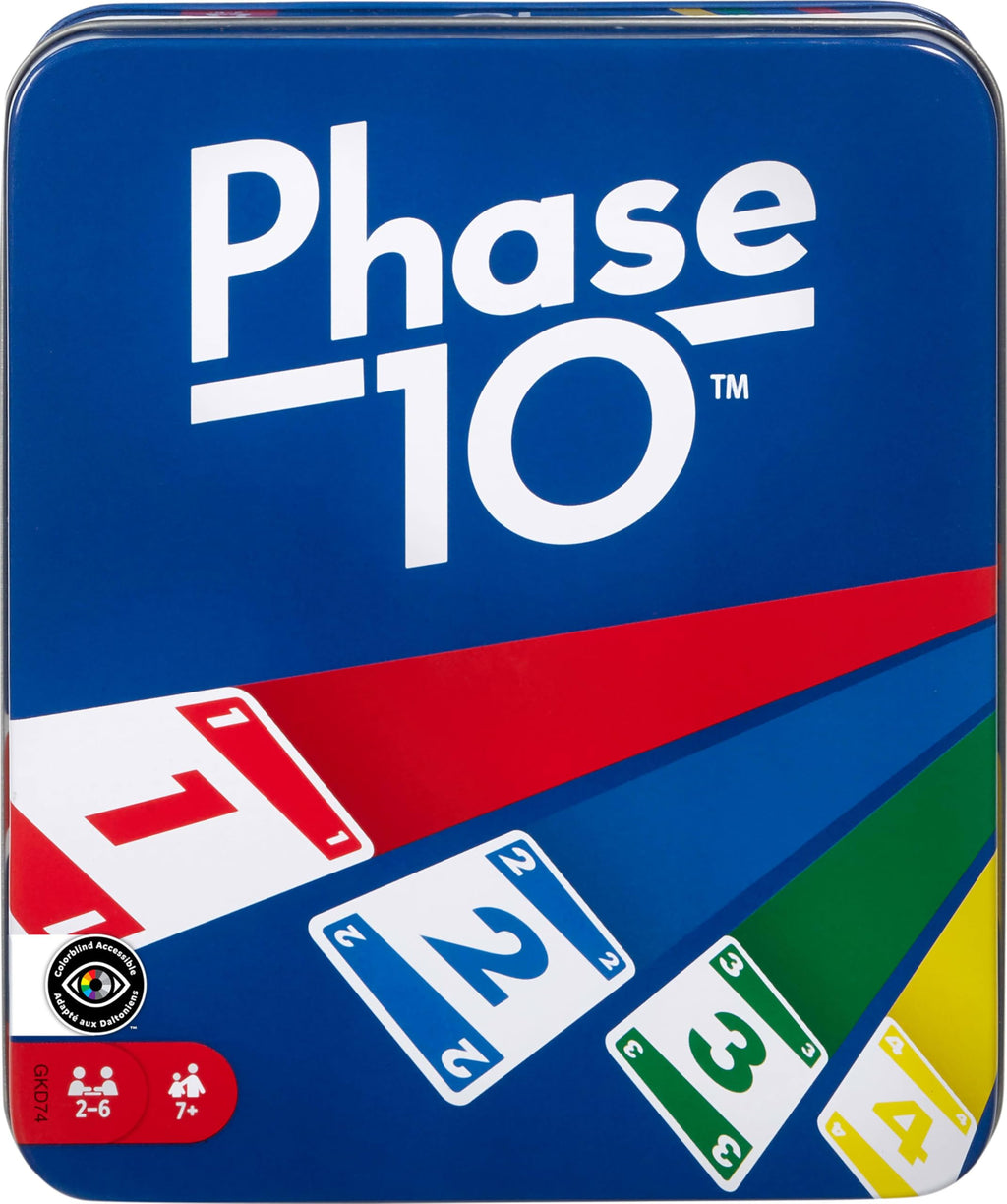 Phase 10 Card Game (108 Cards) – Travel Tin, Color Blind Accessible, for 2-6 Players Ages 7+