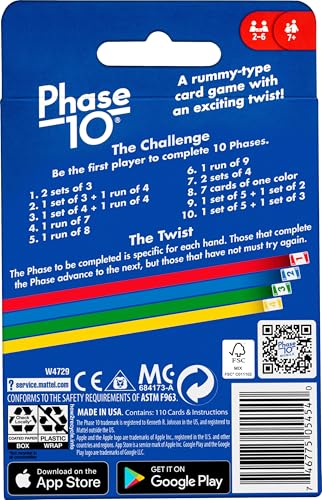 Phase 10 Card Game (108 Cards) – Travel Tin, Color Blind Accessible, for 2-6 Players Ages 7+