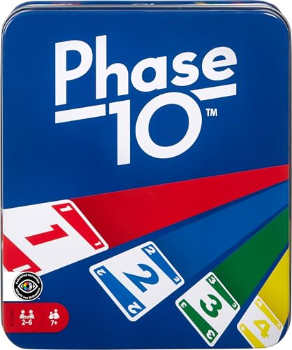 Phase 10 Card Game (108 Cards) – Travel Tin, Color Blind Accessible, for 2-6 Players Ages 7+