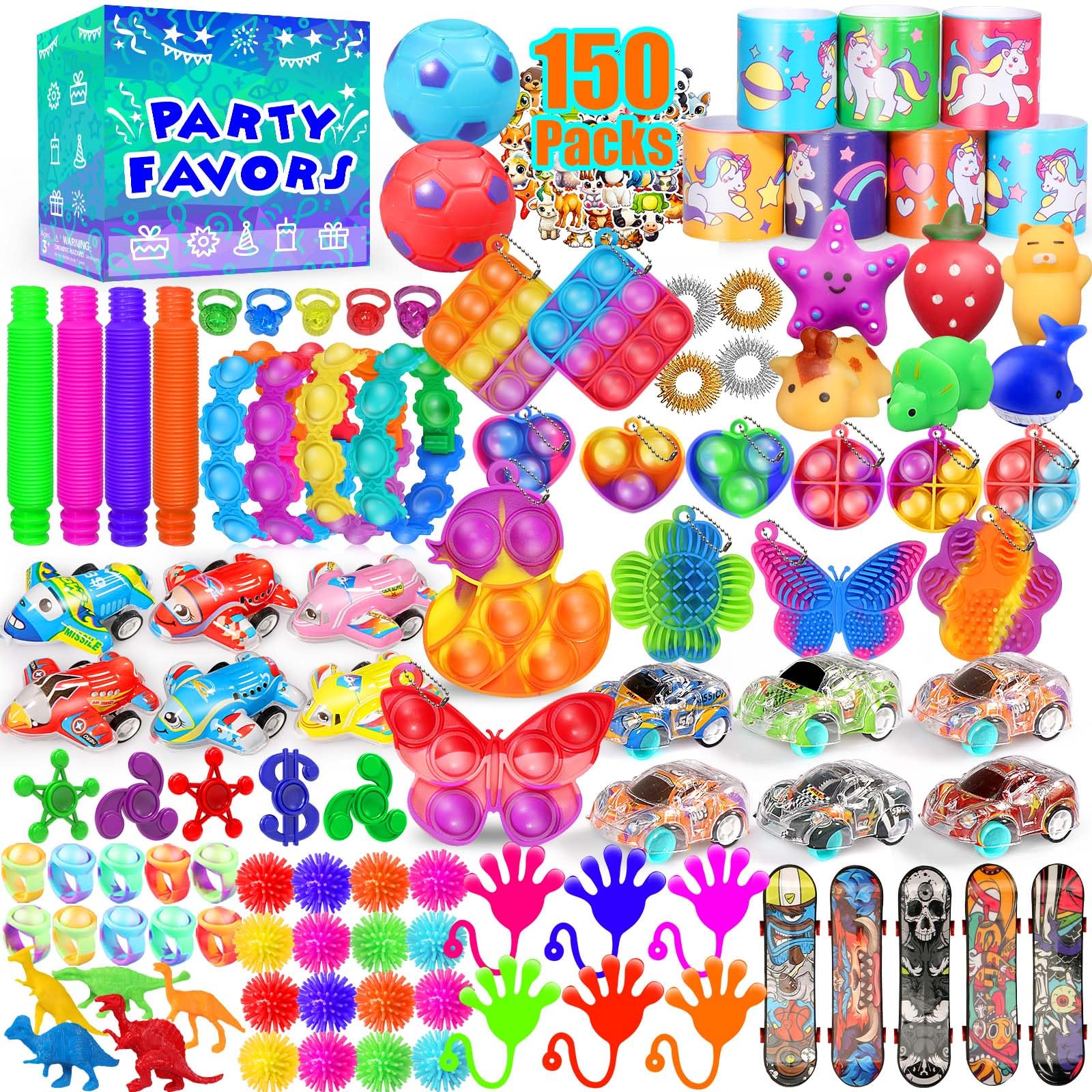 PHIMOTA 150-Piece Party Favors for Kids 4-12 – Fidget Toys Bulk with 18 Different Toys, Classroom Treasure Box Prizes, Goodie Bag Stuffers