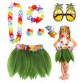 PHOGARY 7-Piece Hawaiian Luau Costume Kit with Hula Skirt, Flower Leis, Sunglasses & Hair Clip