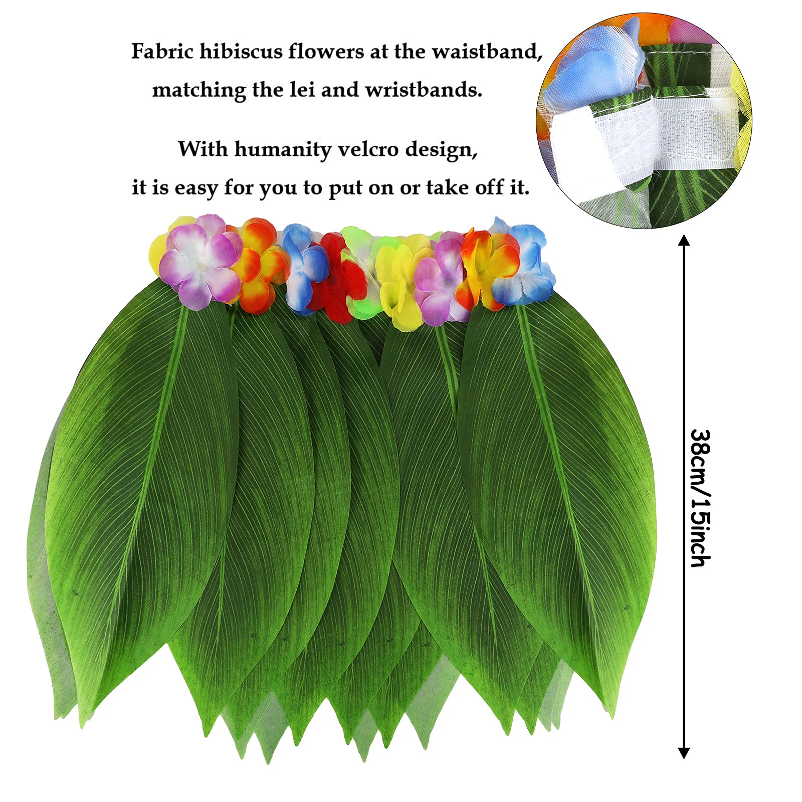 PHOGARY 7-Piece Hawaiian Luau Costume Kit with Hula Skirt, Flower Leis, Sunglasses & Hair Clip