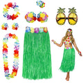PHOGARY 8-Piece Hula Skirt Costume Kit for Luau Parties – Grass Skirt, Flower Bikini Top, Lei, and More