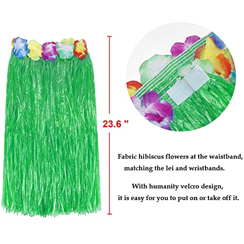 PHOGARY 8-Piece Hula Skirt Costume Kit for Luau Parties – Grass Skirt, Flower Bikini Top, Lei, and More