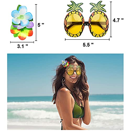 PHOGARY 8-Piece Hula Skirt Costume Kit for Luau Parties – Grass Skirt, Flower Bikini Top, Lei, and More