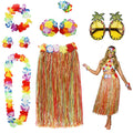 PHOGARY 8-Piece Hula Skirt Costume Kit for Luau Party with Flower Bikini Top and Hawaiian Lei