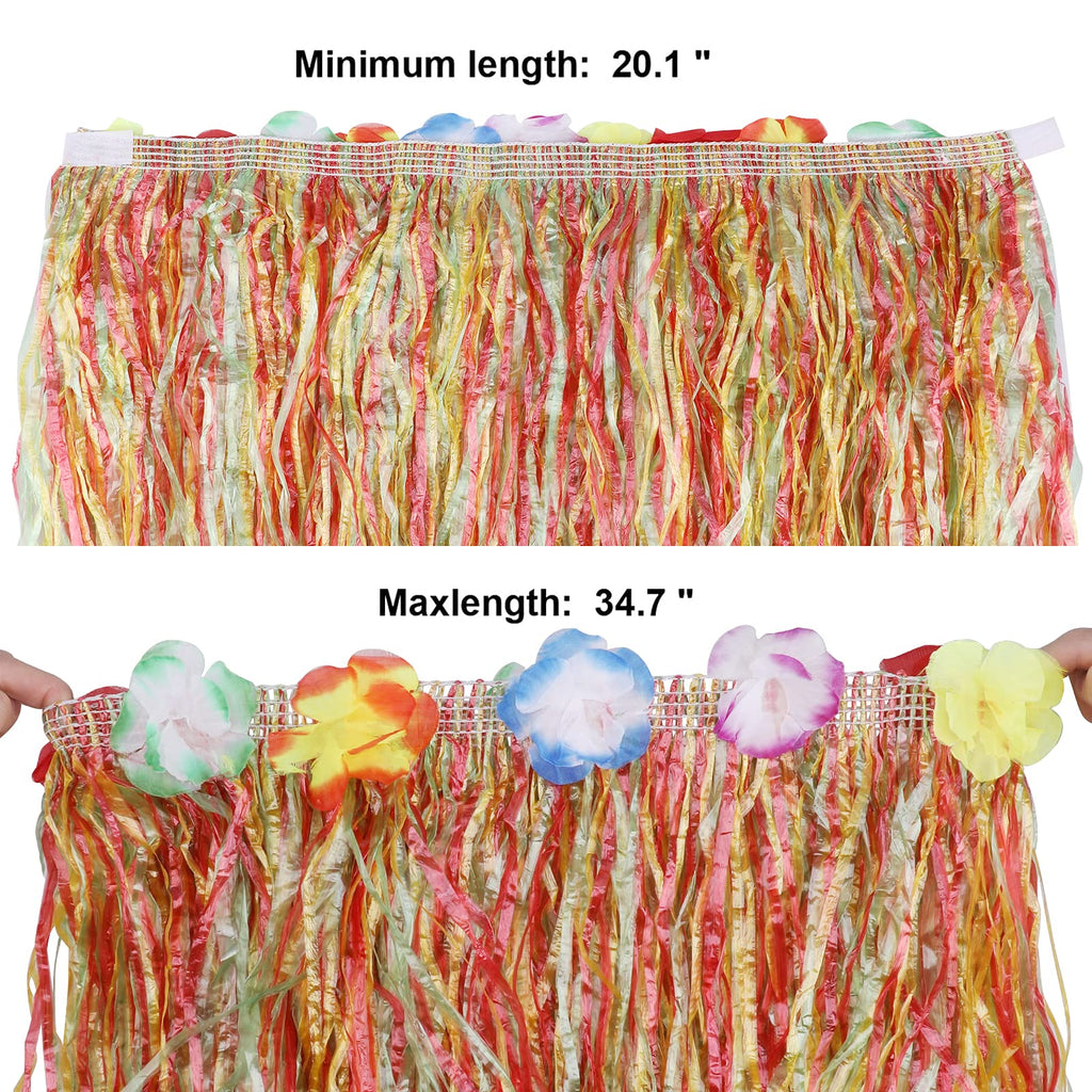 PHOGARY 8-Piece Hula Skirt Costume Kit for Luau Party with Flower Bikini Top and Hawaiian Lei