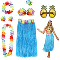 PHOGARY 8-Piece Hula Skirt Costume Kit with Flower Bikini Top, Lei, and Sunglasses for Luau Party