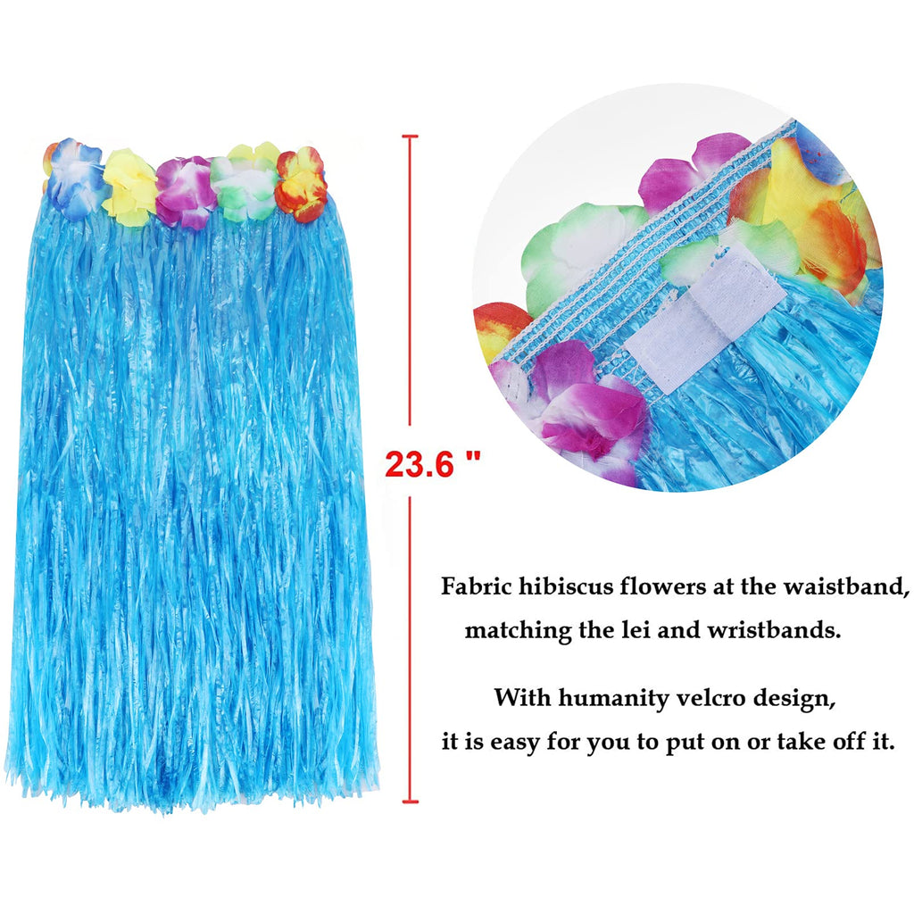 PHOGARY 8-Piece Hula Skirt Costume Kit with Flower Bikini Top, Lei, and Sunglasses for Luau Party