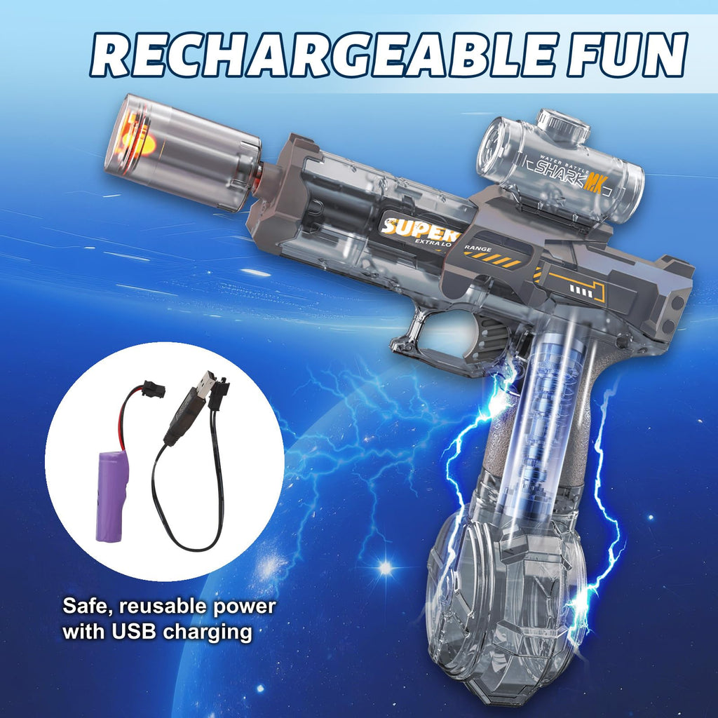 PhotonSplash Electric Water Gun – Rechargeable LED Blaster with 26-Foot Range, 325ml Tank, Gray