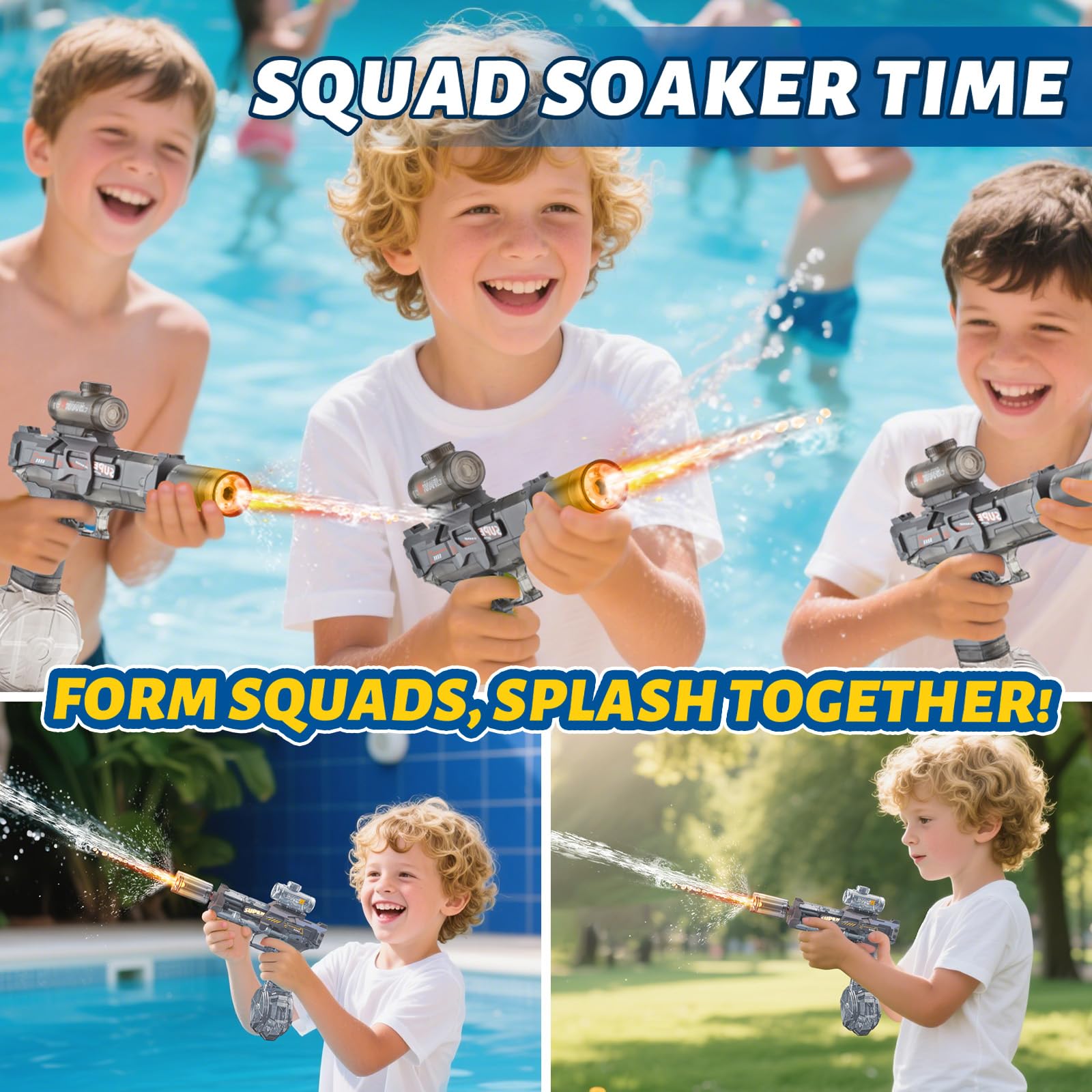 PhotonSplash Electric Water Gun – Rechargeable LED Blaster with 26-Foot Range, 325ml Tank, Gray