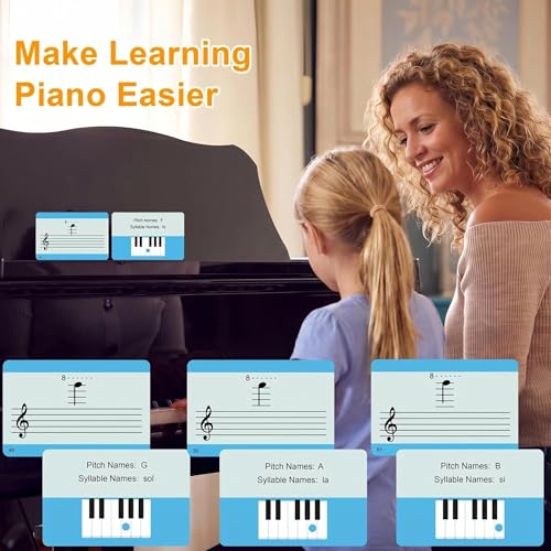 Piano Note Flashcards and Music Theory Poster Set - 54 Double-Sided Cards with Color-Coded Octaves for Beginners