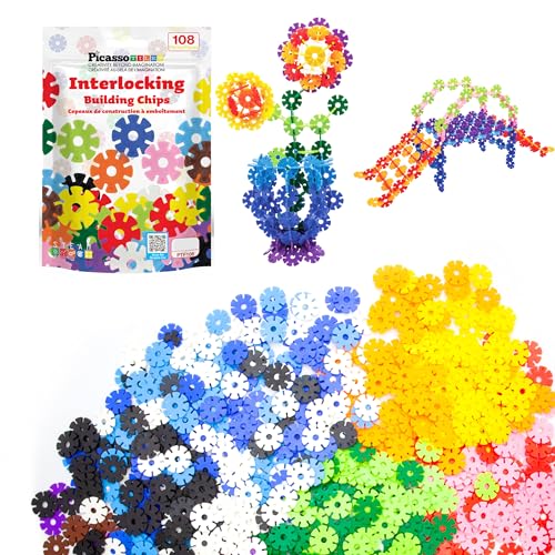 PicassoTiles 108-Piece Building Chips Interlocking Disc Blocks STEM Toy for Ages 3+ (PTF108)