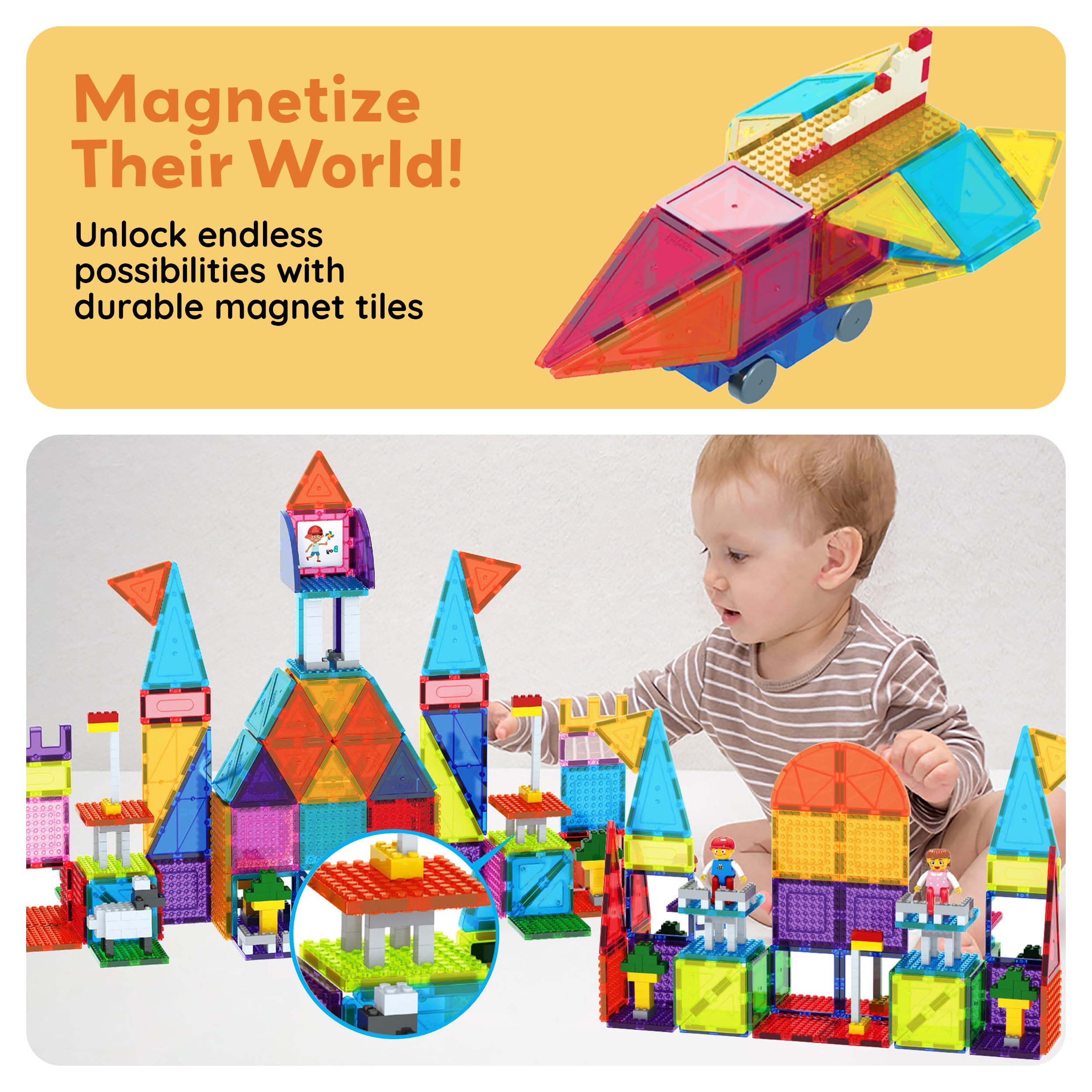 PicassoTiles 12-Piece Magnetic Brick Tiles Set – Compatible STEM Building Blocks with Strong Magnets