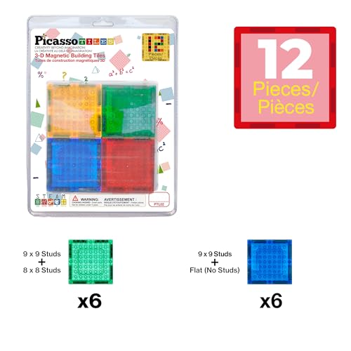 PicassoTiles 12-Piece Magnetic Building Brick Tile Add-On Set – Compatible STEM Construction Toy for Creative Learning