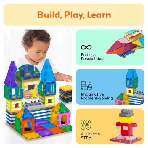 PicassoTiles 12-Piece Magnetic Building Brick Tile Add-On Set – Compatible STEM Construction Toy for Creative Learning