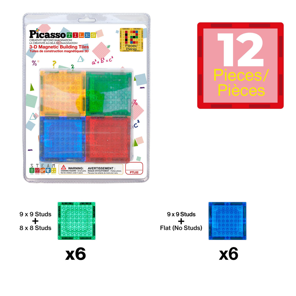 PicassoTiles 12-Piece Magnetic Building Brick Tile Add-On Set – Compatible STEM Construction Toy for Creative Learning
