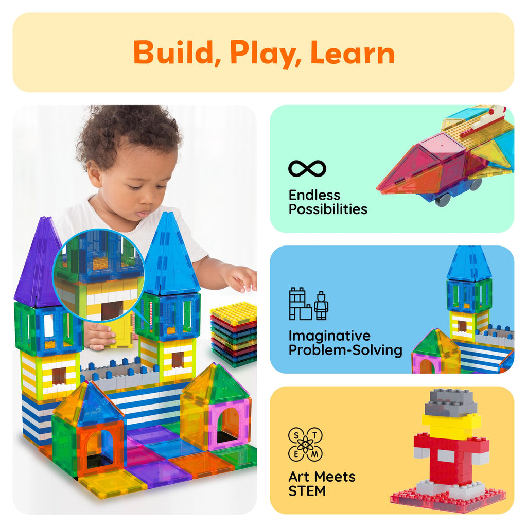 PicassoTiles 12-Piece Magnetic Building Brick Tile Add-On Set – Compatible STEM Construction Toy for Creative Learning