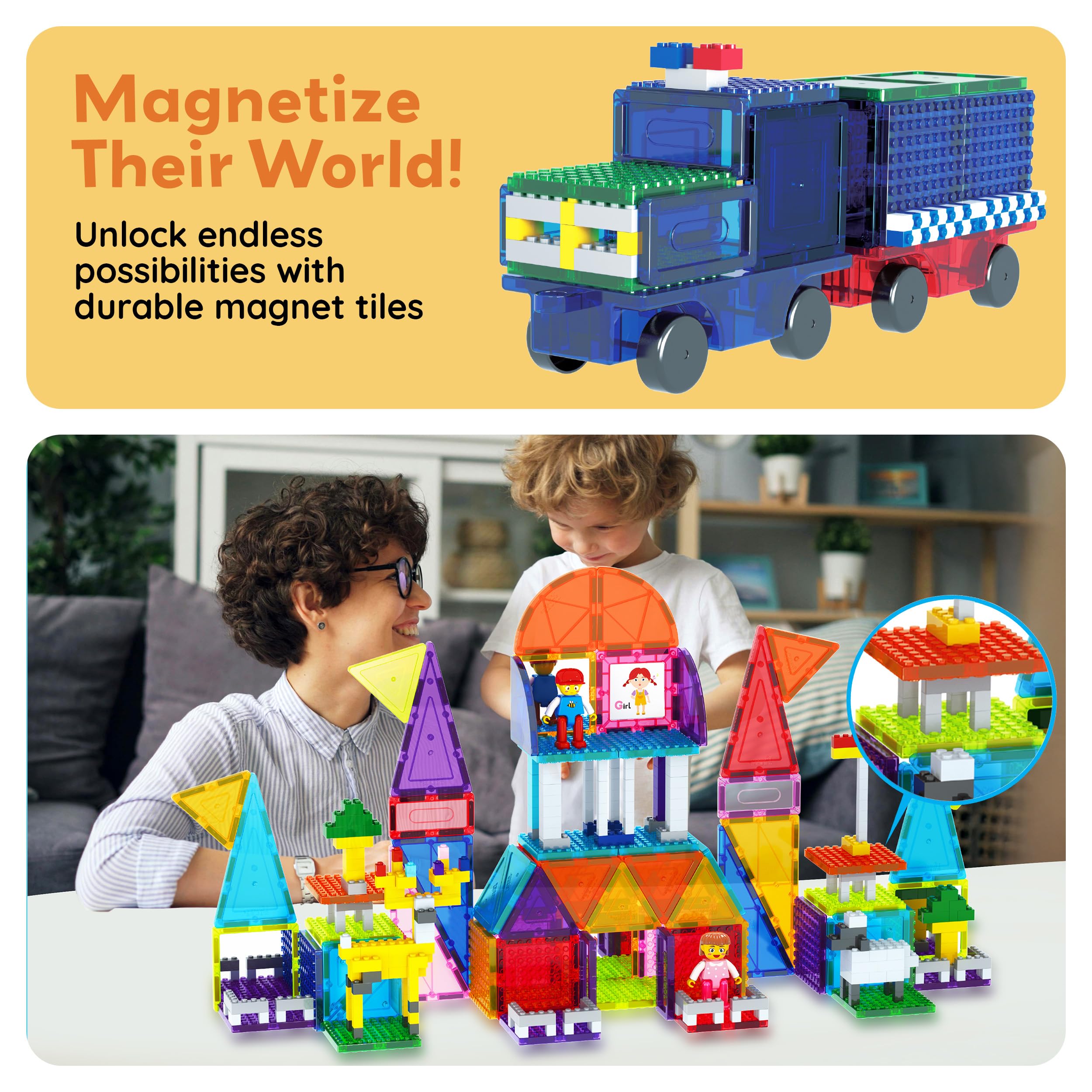 PicassoTiles 12-Piece Magnetic Building Brick Tile Add-On Set – Compatible STEM Construction Toy for Creative Learning