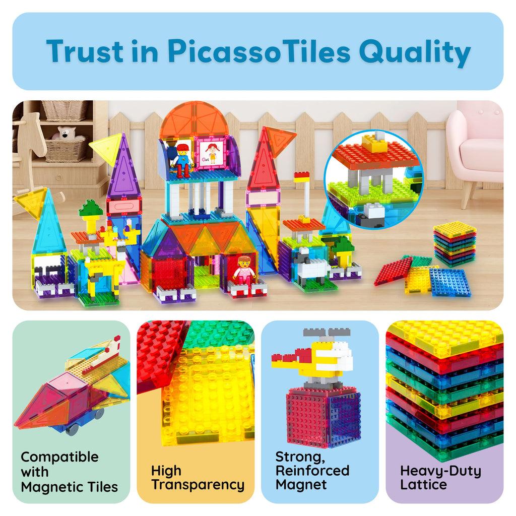 PicassoTiles 12-Piece Magnetic Building Brick Tile Add-On Set – Compatible STEM Construction Toy for Creative Learning