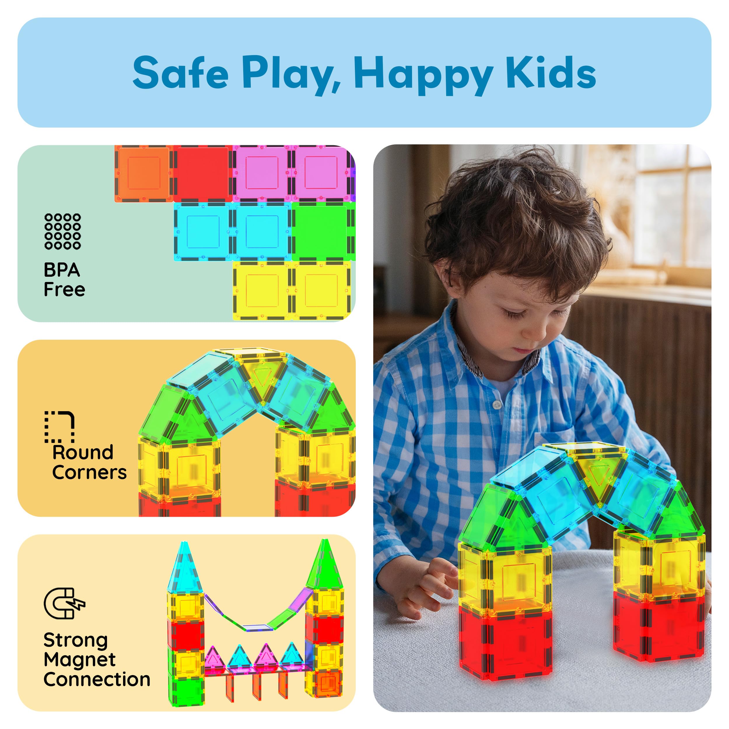 PicassoTiles 12-Piece Square Magnetic Tile Expansion Pack for Creative Building & STEM Play