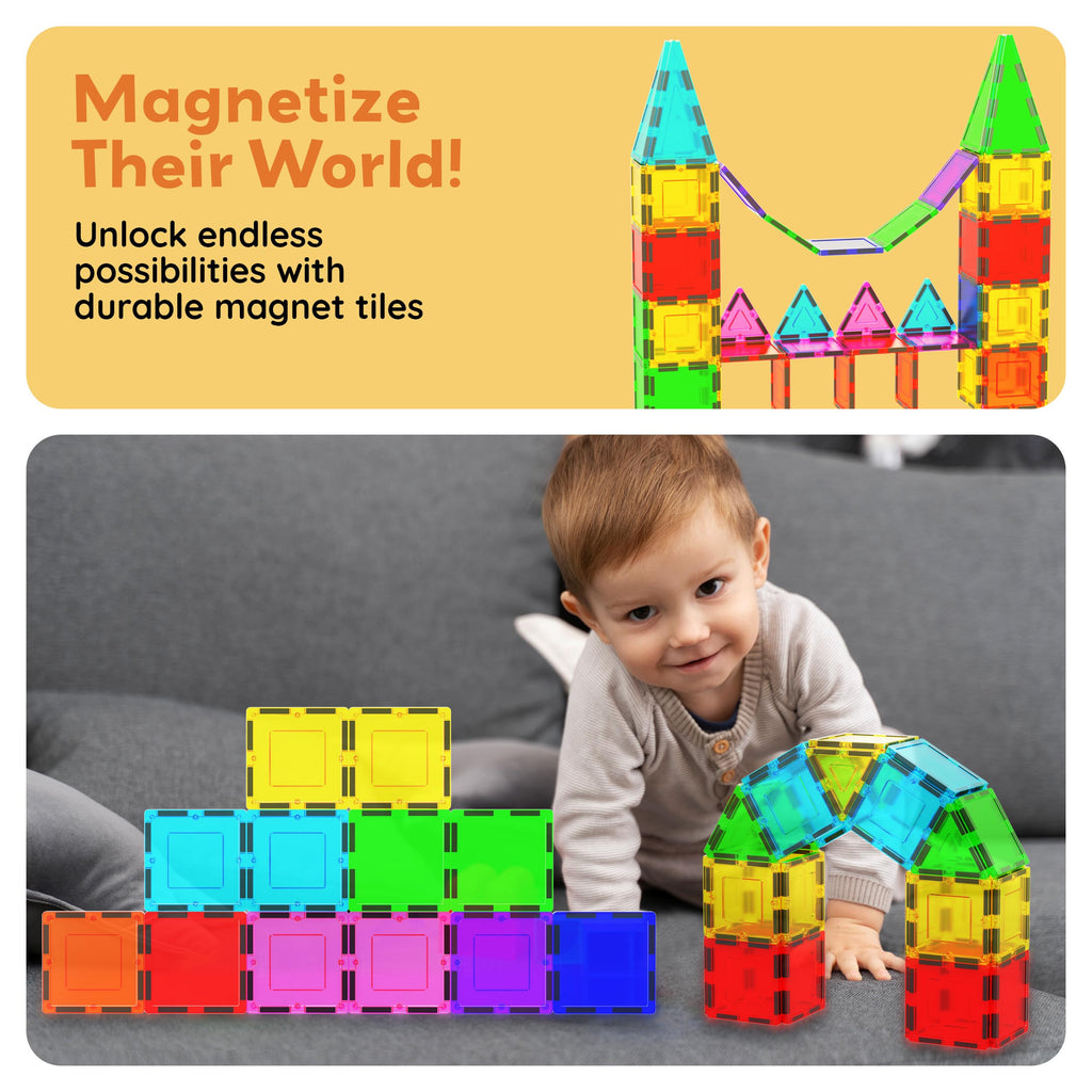 PicassoTiles 12-Piece Square Magnetic Tile Expansion Pack for Creative Building & STEM Play