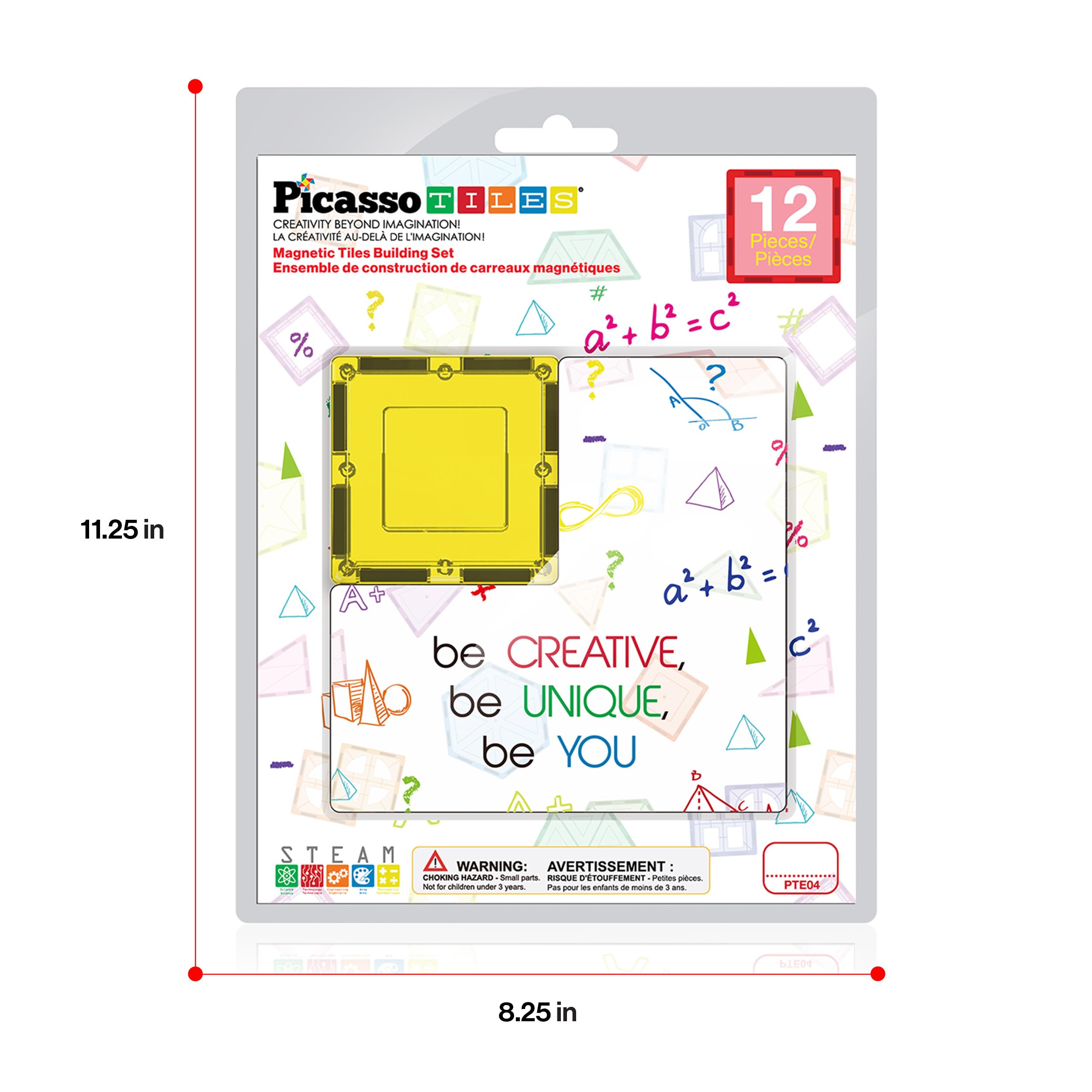 PicassoTiles 12-Piece Square Magnetic Tile Expansion Pack for Creative Building & STEM Play