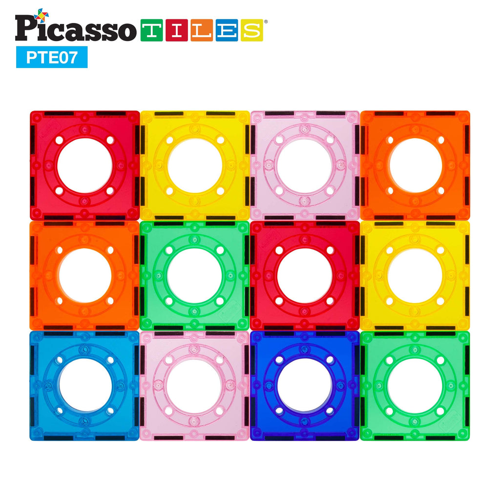 PicassoTiles 12-Piece Square Magnetic Tiles Expansion Pack for Marble Run and Building Blocks