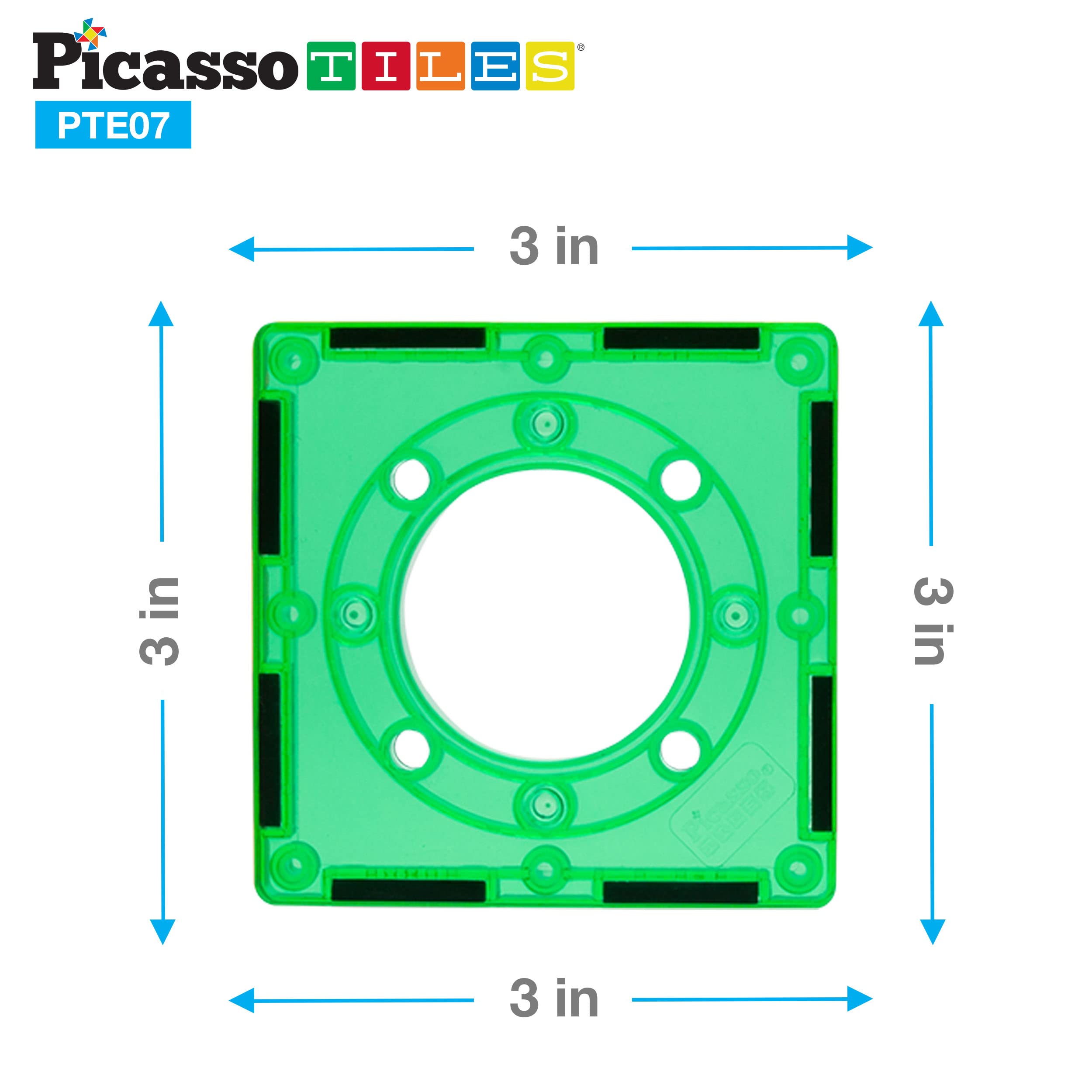 PicassoTiles 12-Piece Square Magnetic Tiles Expansion Pack for Marble Run and Building Blocks
