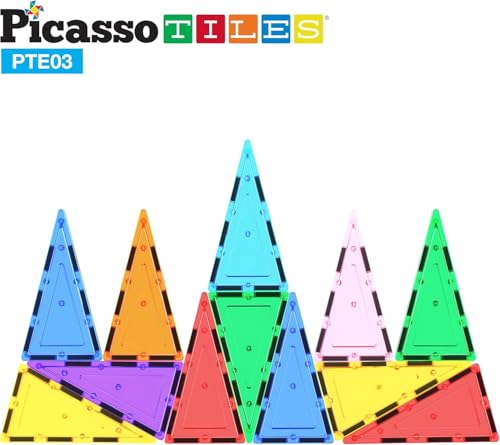 PicassoTiles 12-Piece Tall Triangle Magnetic Tile Expansion Pack (PTE03) – Build Higher with Isosceles Triangle Magnets