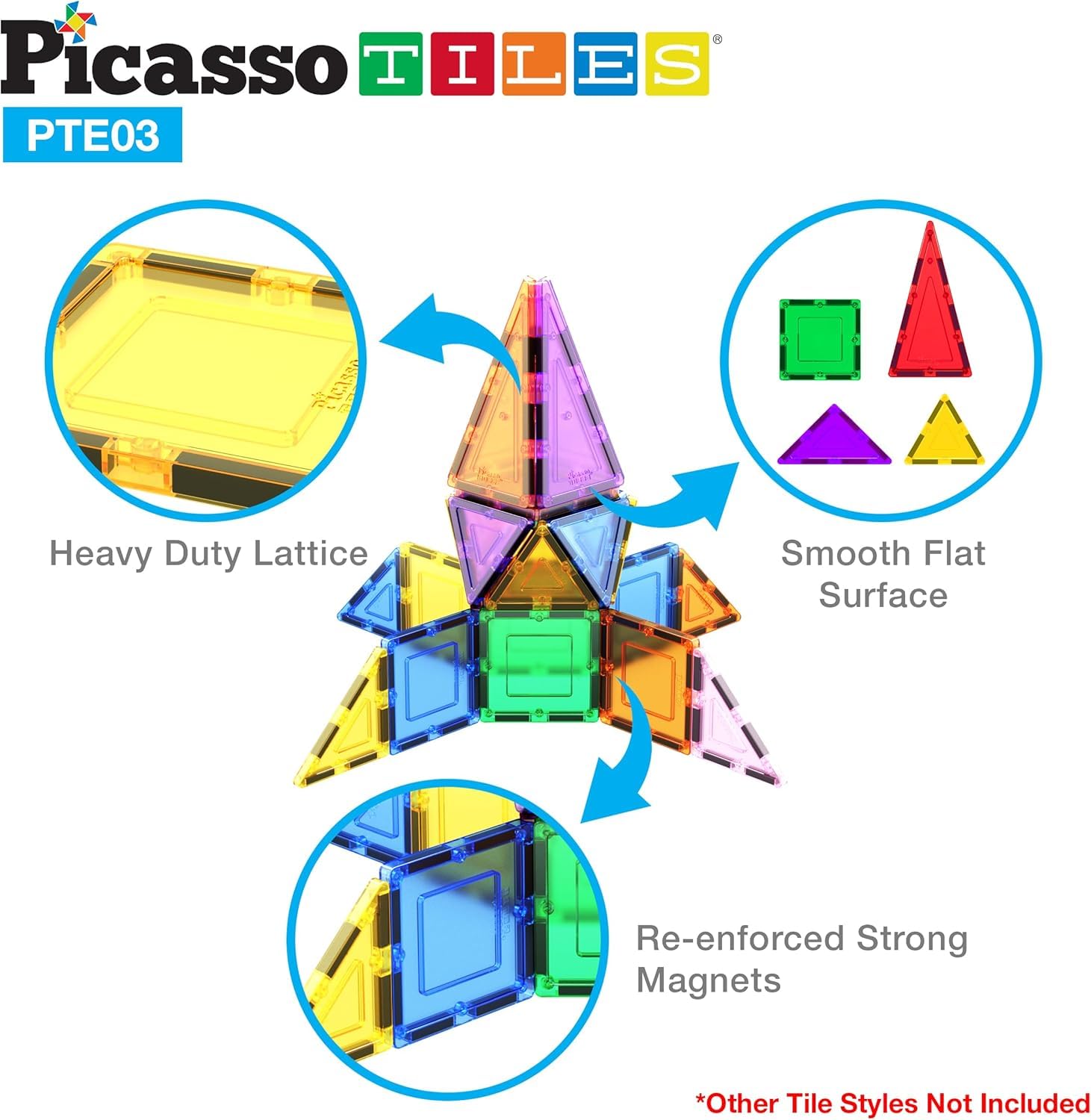 PicassoTiles 12-Piece Tall Triangle Magnetic Tile Expansion Pack (PTE03) – Build Higher with Isosceles Triangle Magnets