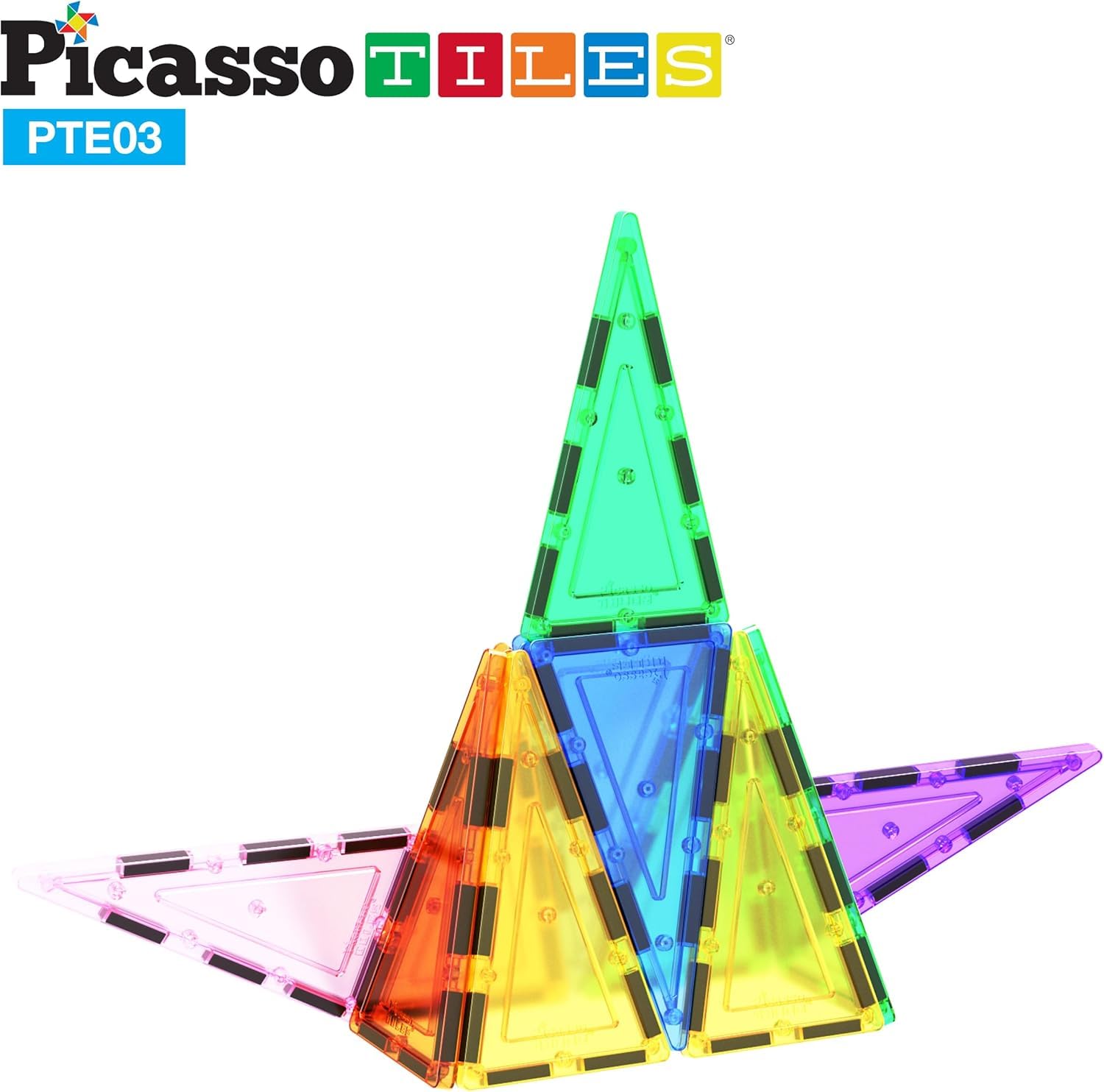 PicassoTiles 12-Piece Tall Triangle Magnetic Tile Expansion Pack (PTE03) – Build Higher with Isosceles Triangle Magnets