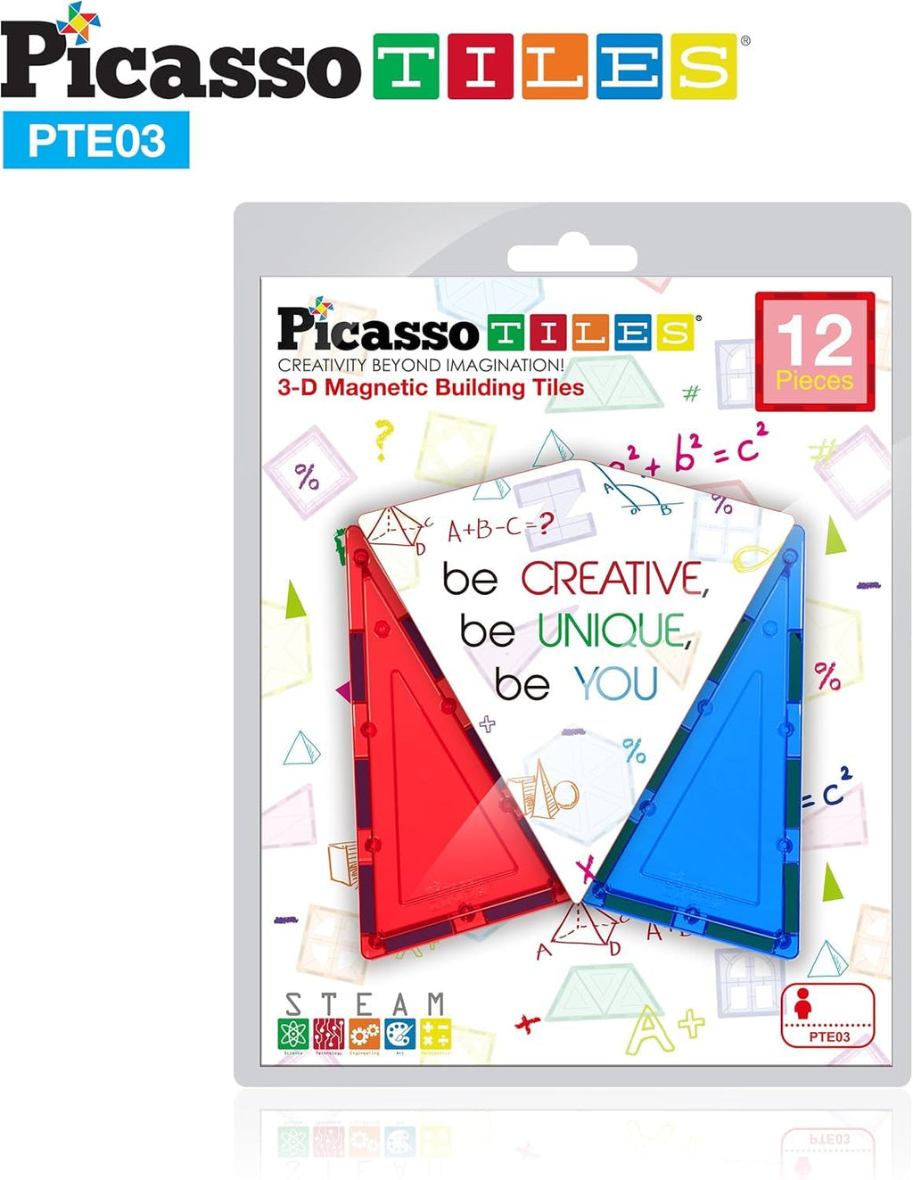 PicassoTiles 12-Piece Tall Triangle Magnetic Tile Expansion Pack (PTE03) – Build Higher with Isosceles Triangle Magnets