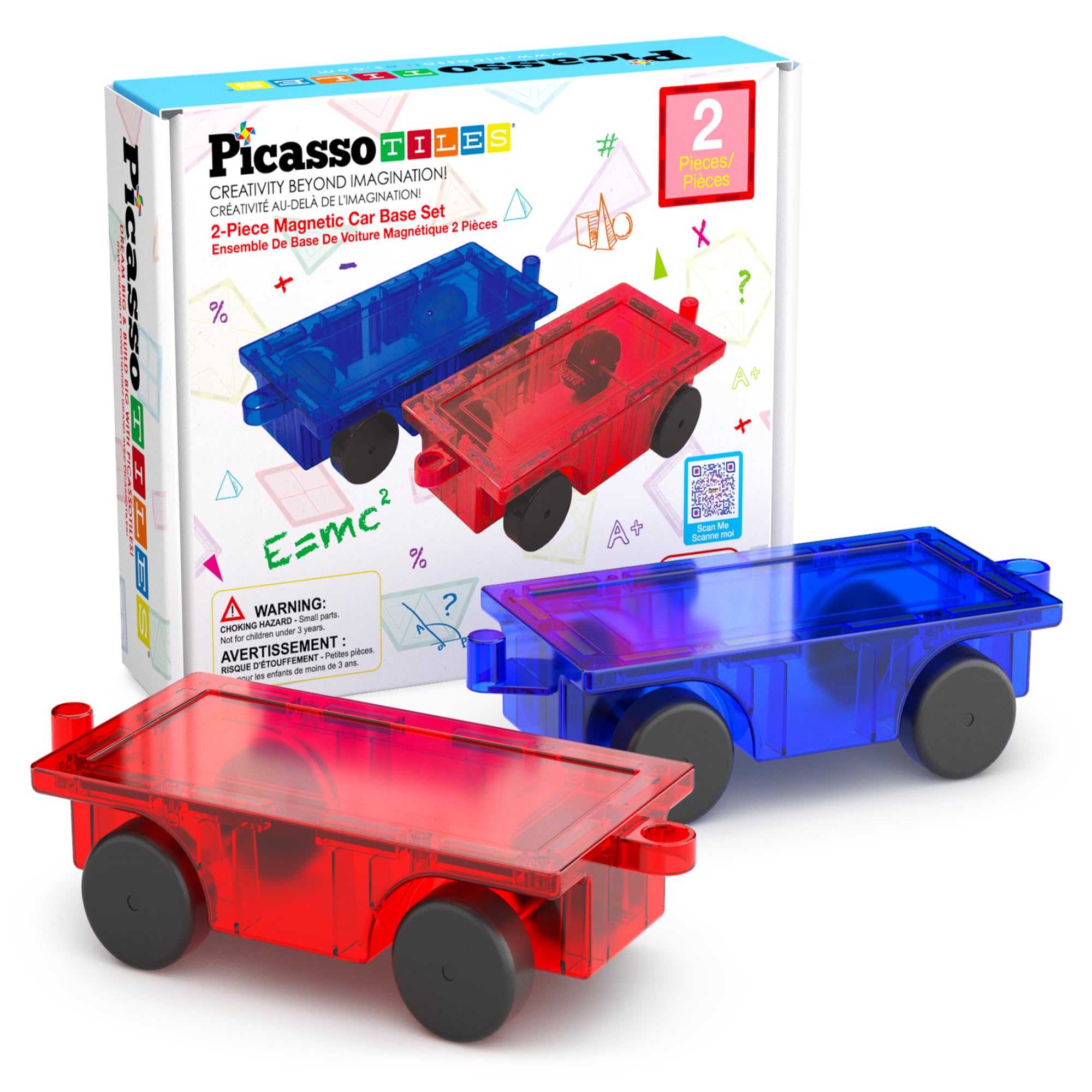 PicassoTiles 2 Piece Magnetic Car & Truck Construction Kit for Building Blocks
