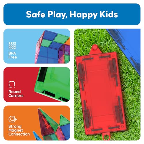 PicassoTiles 2 Piece Magnetic Car & Truck Construction Kit for Building Blocks