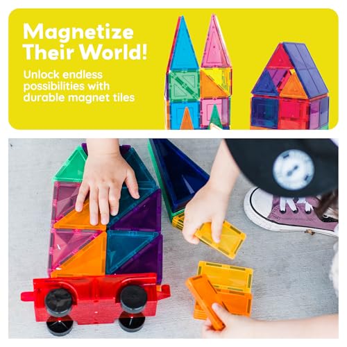 PicassoTiles 2 Piece Magnetic Car & Truck Construction Kit for Building Blocks